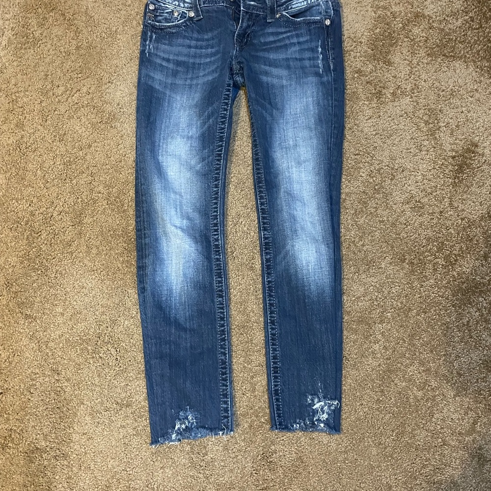 Miss Me straight leg distressed hem jeans